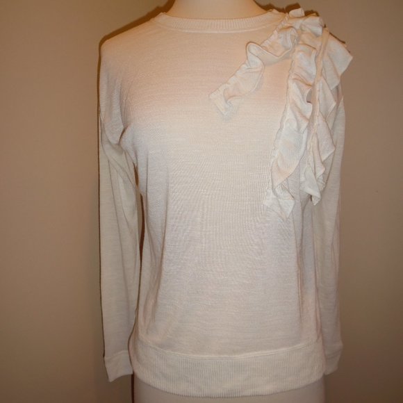 NWT Banana Republic White Ruffle Pull On Cotton Lightweight Sweater Top Small - Picture 1 of 8
